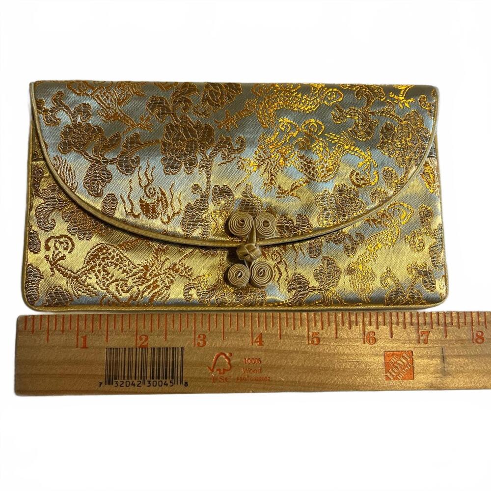 Gold and Silver Fabric Clutch with extra internal storage peices